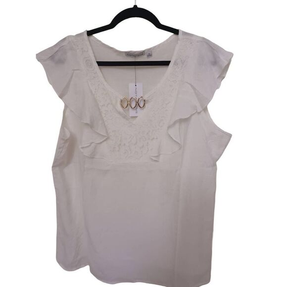 Notations Tops - Notations Top Short Sleeve Color White Size XL
